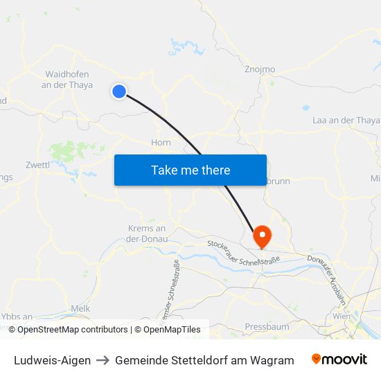 Ludweis-Aigen to Gemeinde Stetteldorf am Wagram map