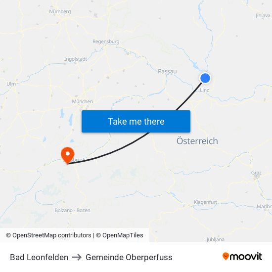 Bad Leonfelden to Gemeinde Oberperfuss map