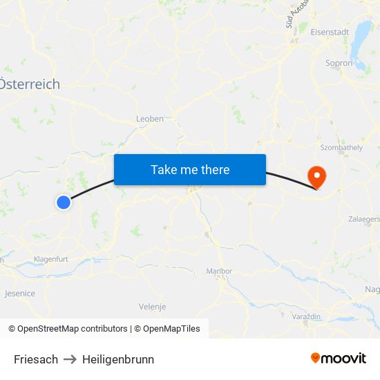 Friesach to Heiligenbrunn map
