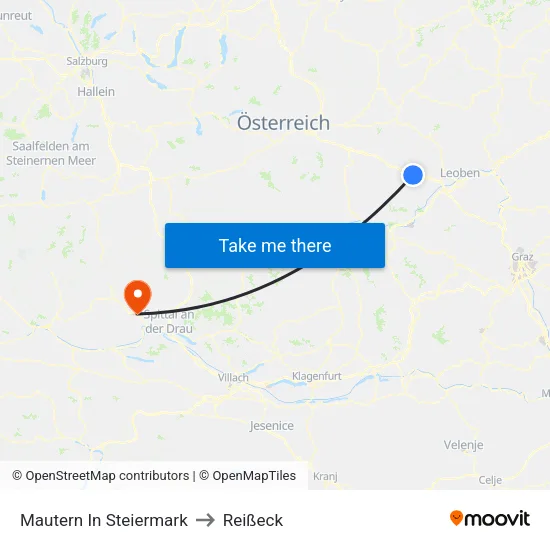 Mautern In Steiermark to Reißeck map