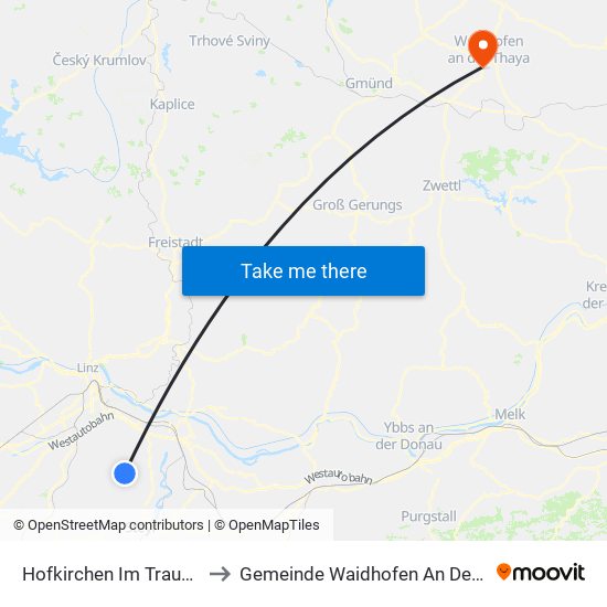 Hofkirchen Im Traunkreis to Gemeinde Waidhofen An Der Thaya map