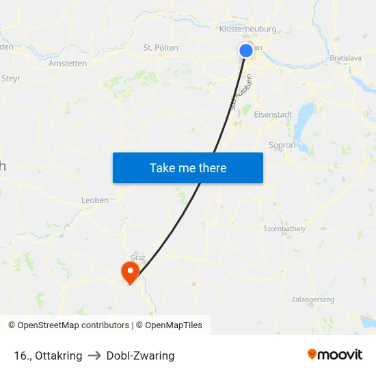 16., Ottakring to Dobl-Zwaring map