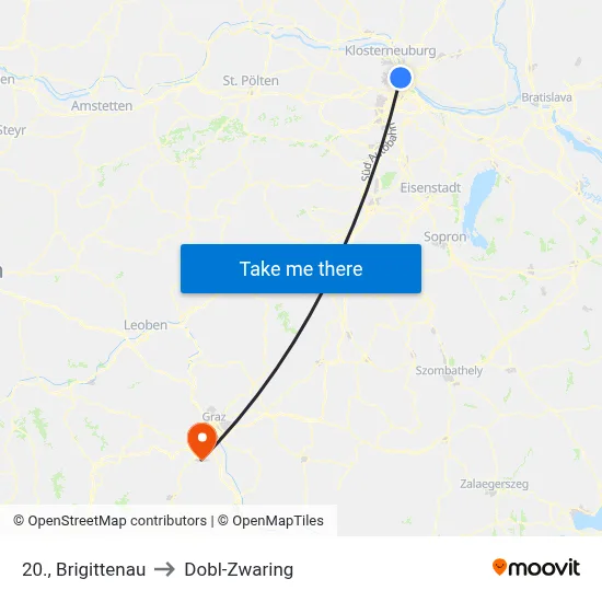 20., Brigittenau to Dobl-Zwaring map