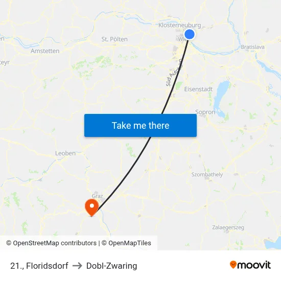 21., Floridsdorf to Dobl-Zwaring map