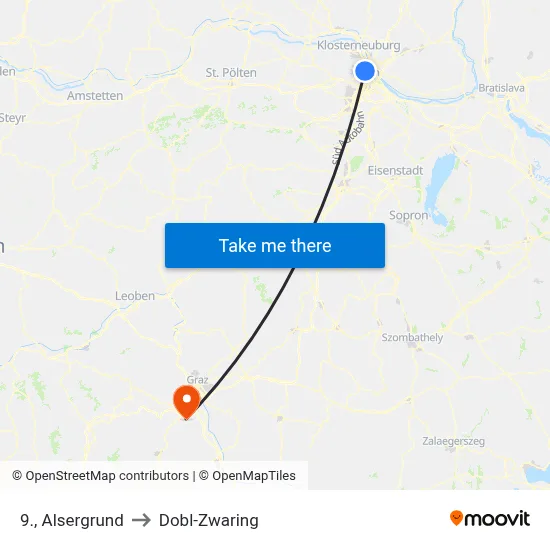 9., Alsergrund to Dobl-Zwaring map