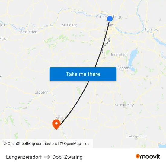 Langenzersdorf to Dobl-Zwaring map