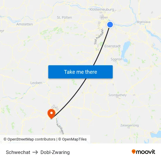 Schwechat to Dobl-Zwaring map