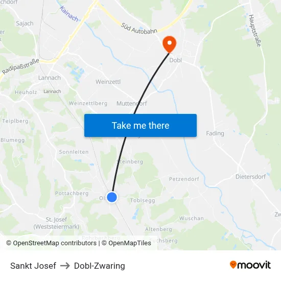 Sankt Josef to Dobl-Zwaring map