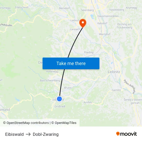 Eibiswald to Dobl-Zwaring map