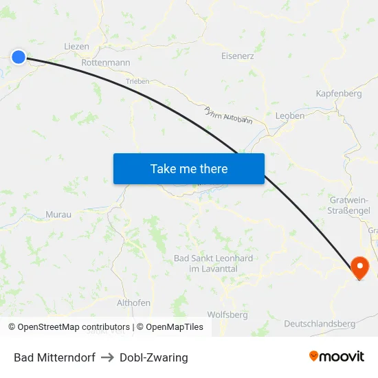 Bad Mitterndorf to Dobl-Zwaring map