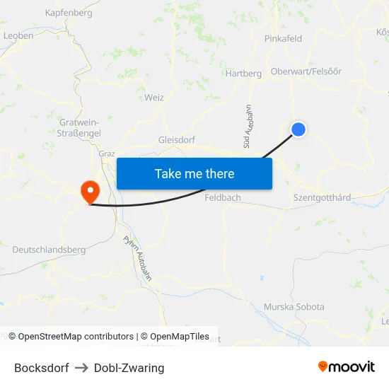 Bocksdorf to Dobl-Zwaring map