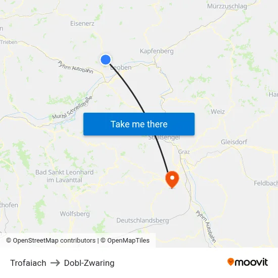 Trofaiach to Dobl-Zwaring map