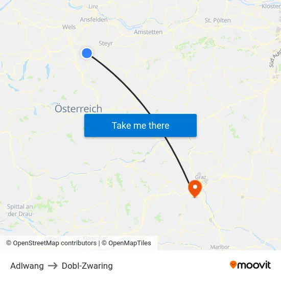 Adlwang to Dobl-Zwaring map