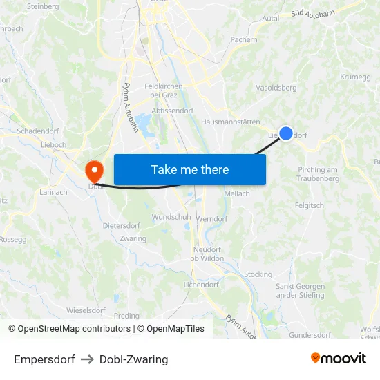 Empersdorf to Dobl-Zwaring map