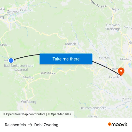 Reichenfels to Dobl-Zwaring map