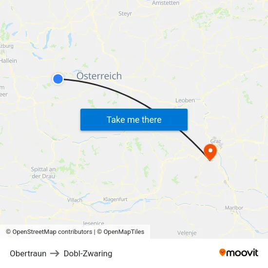 Obertraun to Dobl-Zwaring map