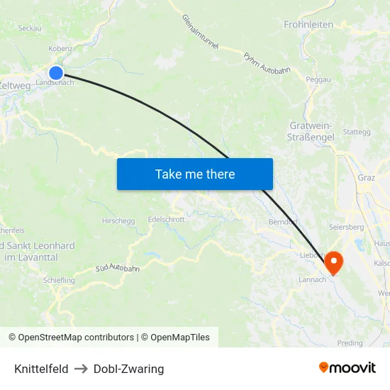 Knittelfeld to Dobl-Zwaring map