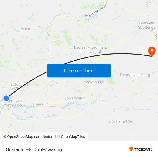Ossiach to Dobl-Zwaring map