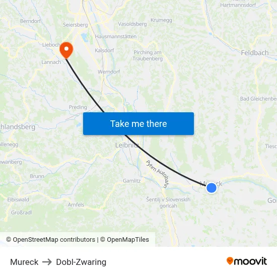 Mureck to Dobl-Zwaring map