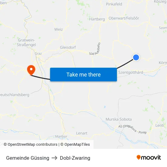 Gemeinde Güssing to Dobl-Zwaring map