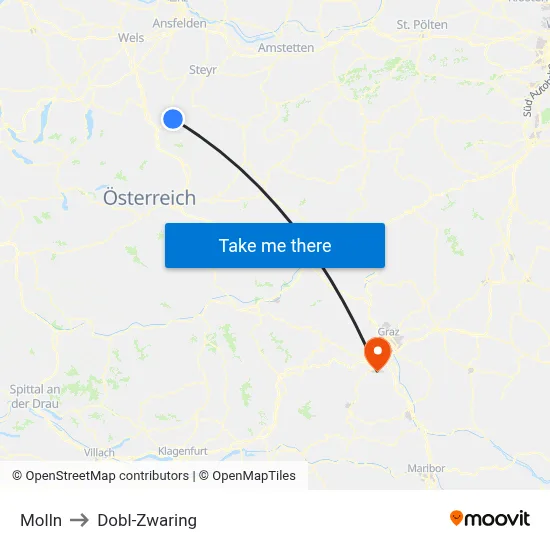 Molln to Dobl-Zwaring map