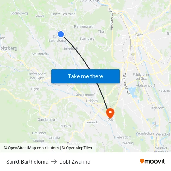 Sankt Bartholomä to Dobl-Zwaring map