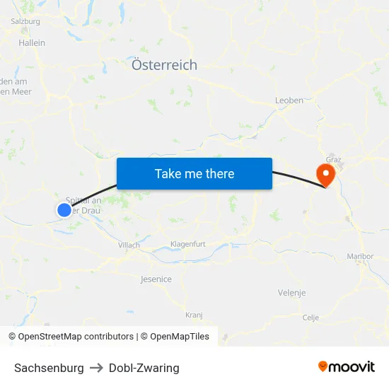 Sachsenburg to Dobl-Zwaring map
