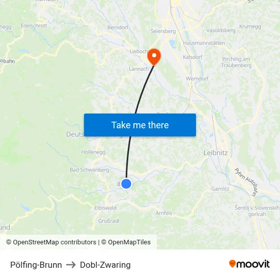 Pölfing-Brunn to Dobl-Zwaring map