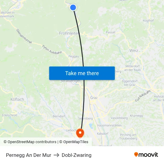 Pernegg An Der Mur to Dobl-Zwaring map