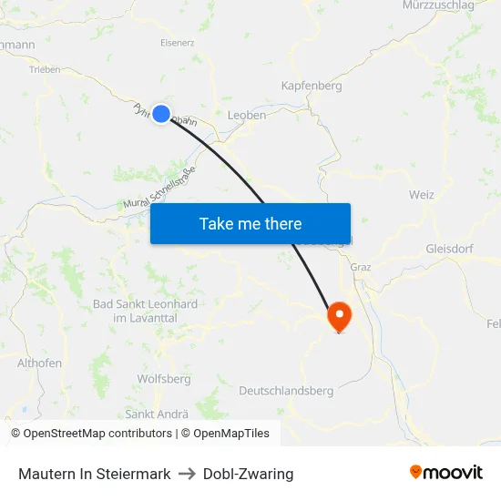 Mautern In Steiermark to Dobl-Zwaring map