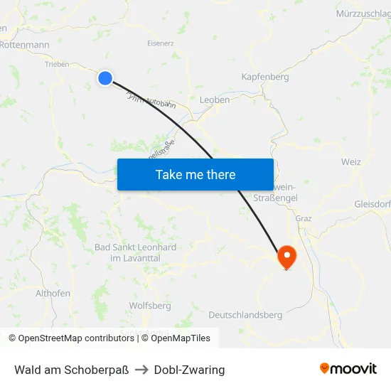 Wald am Schoberpaß to Dobl-Zwaring map