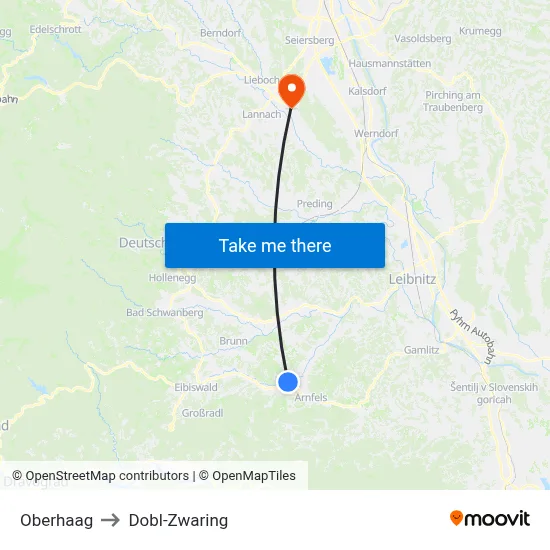 Oberhaag to Dobl-Zwaring map