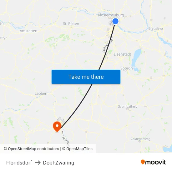 Floridsdorf to Dobl-Zwaring map