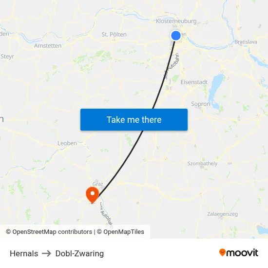 Hernals to Dobl-Zwaring map