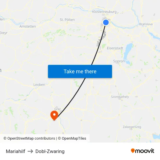 Mariahilf to Dobl-Zwaring map