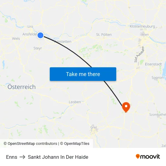 Enns to Sankt Johann In Der Haide map