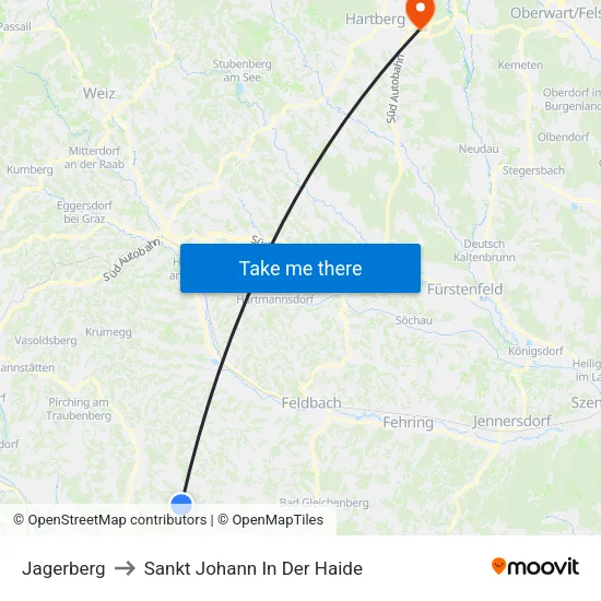 Jagerberg to Sankt Johann In Der Haide map