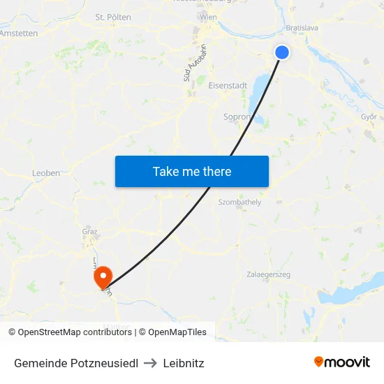Gemeinde Potzneusiedl to Leibnitz map