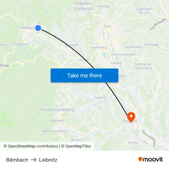 Bärnbach to Leibnitz map