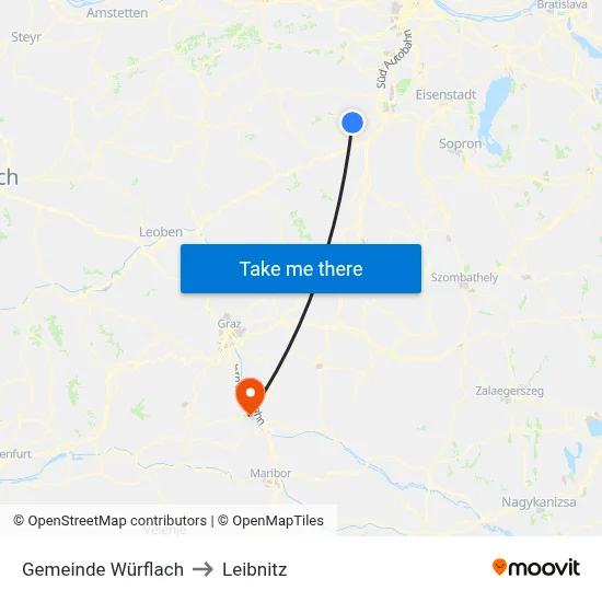 Gemeinde Würflach to Leibnitz map
