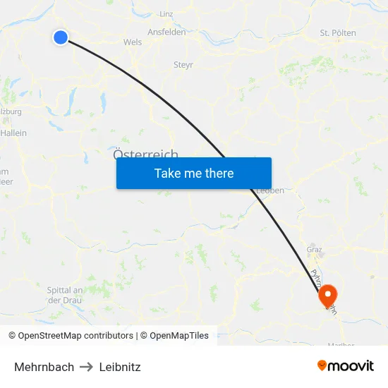Mehrnbach to Leibnitz map