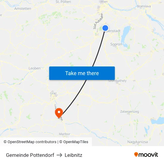 Gemeinde Pottendorf to Leibnitz map