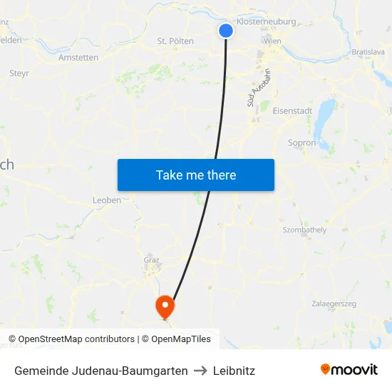 Gemeinde Judenau-Baumgarten to Leibnitz map