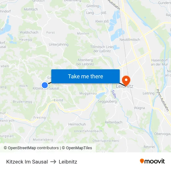 Kitzeck Im Sausal to Leibnitz map