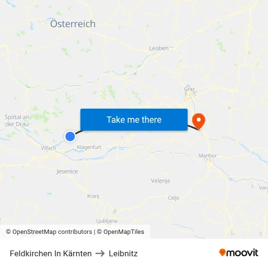 Feldkirchen In Kärnten to Leibnitz map
