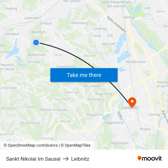Sankt Nikolai Im Sausal to Leibnitz map