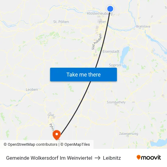 Gemeinde Wolkersdorf Im Weinviertel to Leibnitz map