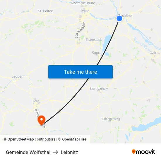 Gemeinde Wolfsthal to Leibnitz map