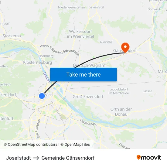 Josefstadt to Gemeinde Gänserndorf map