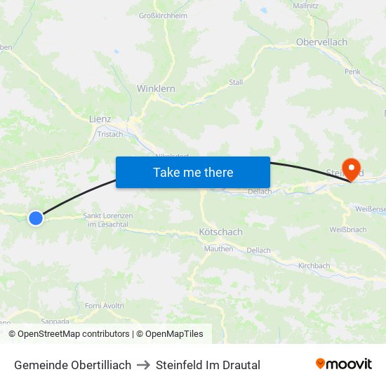 Gemeinde Obertilliach to Steinfeld Im Drautal map